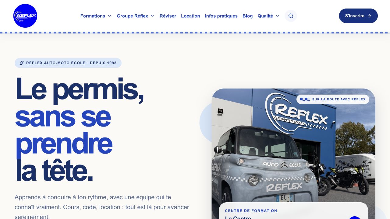 Capture de la page d’accueil de Réflex Auto-école